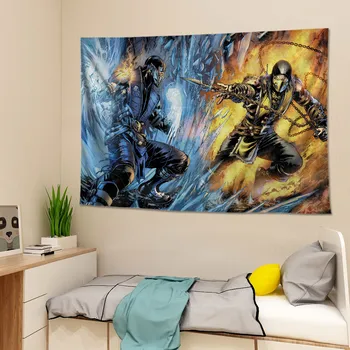 Mortal Kombat GamePoster Textílie Gobelín Scorpion Wall Art Dekorácie, Maliarstvo, Sub-Zero Plátno Maliarske Umenie Plagátu Visí Handričkou