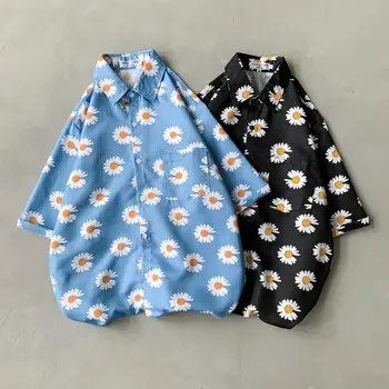 Módne pánske Košele Japonskom Štýle Streetwear Kvet Tričko Muž Bežné Mužov Oblečenie Letné Trendy Mužov Košele