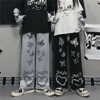 Nadrozmerná nohavice Harajuku žena nohavice Japonský vzor hip hop nohavice pre ženy širokú nohu, nohavice ženy muži jogger ženy nohavice bežné