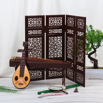 New Horúce！Nádherné Retro Domček Pre Bábiky Miniatúrne Skladací Displej Flauta Lutna Guzheng Ventilátor Život Scény Ornament