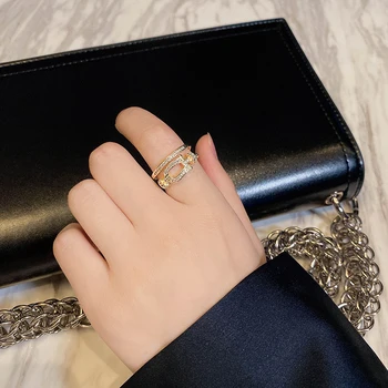 Nový kórejský Módne Gotický Zlato Dvojité Spona Otvoriť Krúžky Pre Ženy 2021 Luxusné Nezvyčajné ukazovák Šperky Party Girl je Sexy Krúžok