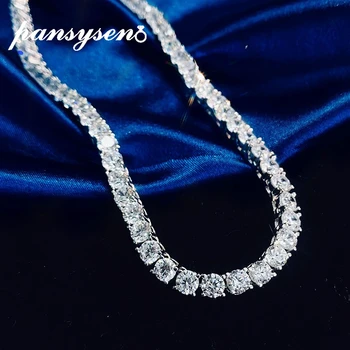 PANSYSEN 925 Sterling Silver 4 MM Rainbow Topaz Vytvorené Moissanite Diamond Svadobné Zapojenie Náhrdelník Ženy Jemné Šperky