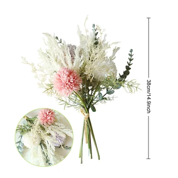 PATIMATE DIY NOVÉ Biele Umelé Kvety Hodváb Púpava Plastové Eukalyptu Hybrid Kytice Svadobné Domáce Dekorácie Falošné Kvet