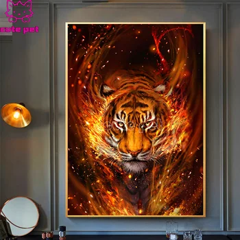 Plné Námestie Vŕtať Plameň tiger DIY Diamond Maľovanie Crystal Výšivky Cross Stitch Vyšívanie, Mozaiky Maľby zvierat Dekor Darček
