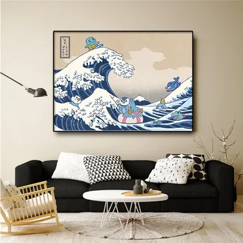 Pokemon Hokusai Kanagawa Vlna Plagát Moderná Obývacia Izba Deti Stenu Spálne Umenie Karikatúra Komiks Plátno Na Maľovanie, Dekorácie Cudros