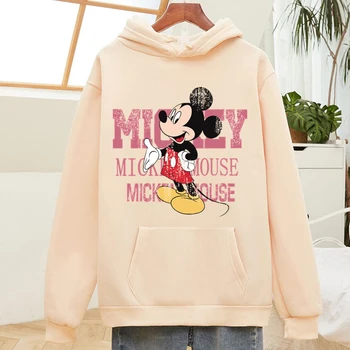 Poleron Disney Anime Nadrozmerná Mickey Mouse Mikina s Kapucňou, Ženy Hrubé Teplé 90. rokov Estetické Sudaderas Con Capucha Jeseň Zima