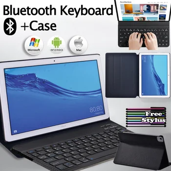 Prípad tabletu pre Huawei MediaPad T5 10 10.1 Palcový Vysoko Kvalitný Skladací Stojan, Kryt Puzdro + Prenosné Bluetooth Klávesnica + Pero