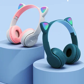 Roztomilé Mačka Uši Bluetooth-kompatibilné Bezdrôtové Slúchadlá S Mikrofónom, Môžete Ovládať LED Chlapec Dievča Stereo Hudby Prilba Telefónu Headset Darček