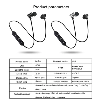S8 Bezdrôtové Slúchadlá S Mikrofónom Magnetické Adsorpcie Športové Slúchadlá Basy Stereo In-Ear Slúchadlá Pre Všetky Telefón