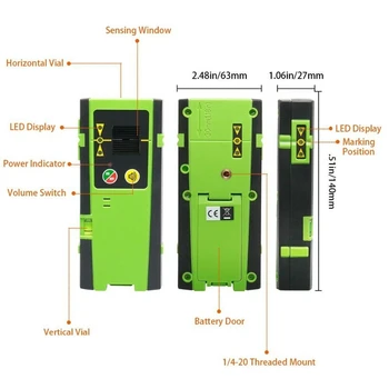 Self-nivelačný Laser Detektor Pulzujúca Zistiť Digitálny LCD Laserový Prijímač Zelený Lúč Kríž Line Stavebné Náradie LR6RG Svorka