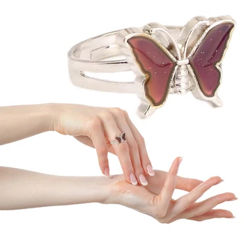 Strieborné Farebné Retro Nastaviteľné Náladu Prstene Pre Ženy Regulácia Teploty Farieb Motýľ Tvar Módne Šperky Darček