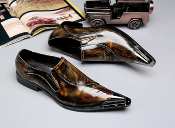 Talianske luxusné hnedé mužov šaty topánky pravej kože oceľovou špičkou zapatos hombre mužské topánky pre mužov office svadobné formálne topánky