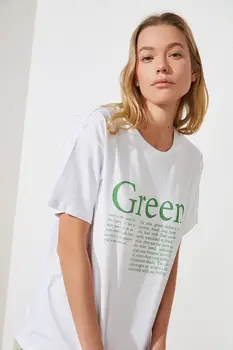 Trendyol Priateľ Vytlačené 100 Organickej Bavlny Pletené T-Shirt TWOSS21TS2384