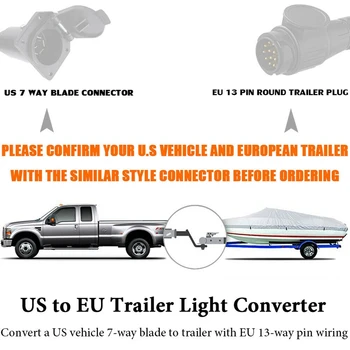 USA Európskej Trailer Svetlo Converter 7 Spôsobom Ploché Zásuvky (US Vozidiel) na 13-Pin Round Plug (EÚ Trailer)
