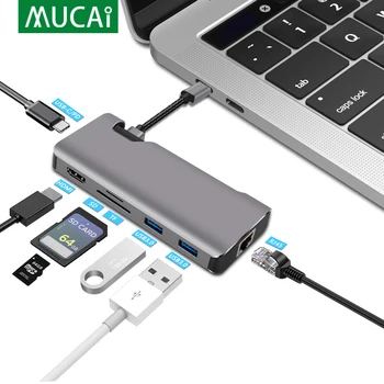 USB C HUB, Typ C až 4K kompatibilný s HDMI USB 3.0 RJ45 SD/TF Adaptér PD Rýchle Nabíjanie USB Dock Splitter Port Pre MacBook Pro Vzduchu