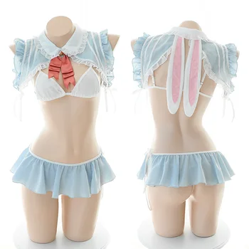 Veľkoobchod Ružová Králik Bikini Set Erotické Oblečenie pre Ženy Podprsenka Remeň Nastaviť Kawaii Bunny Dievča Jednotné Anime Cosplay Kostým DDLG S