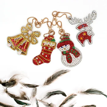 Vianočné Diamond Maľovanie Keychain Diamond Výšivky Predaj Keyring Taška Dekorácie Cartoon Handmake Dary