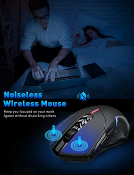 VicTsing 2.4 GHz Wireless Gaming Mouse Optical Hry Myš 2400 DPI Dýchanie Podsvietený Tichý a Ergonomický 7 Tlačidiel na PC Počítač