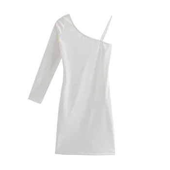Vintage Elegantný Mini Šaty Žien Letné Jeden-Ramenný Slim Pletené Šaty 2021 Elegantný Hostiny, Párty Sexy Biele Šaty