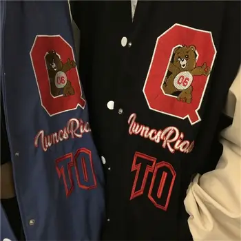 Vintage Medveď Písmená Baseballová Bunda, Kabát Ženy Nadrozmerné 2021 Jar Nové Harajuku kórejský Štýl Voľné vrchné oblečenie v pohode Dievčatá iny