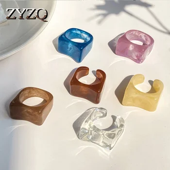 ZYZQ Retro Farebné, Transparentné Akrylátové Nepravidelný Mramorový Vzor Krúžok Pre Ženy Živice Krúžky Valentína Darček Šperky 2021