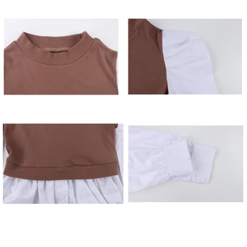 Šaty Žien Mini s Dlhým Rukávom Patch Bežné Strany Elegantné Tričko dámske Letné Šaty na Jar Zalomiť Riadok 2021 Lístkového Rukáv Sexy