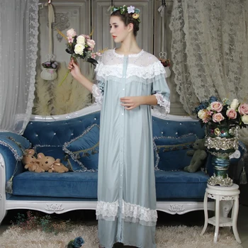Žena Župan Nightgown Dlho Sleepwear Vintage Elegantné Oblečenie Pre Voľný Čas Dámske Dlhé Šaty Plnej Dĺžke Nighties