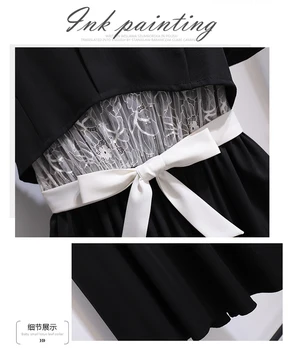 Ženy Plus Veľkosť Vintagae 90. ROKOV Čipky Čierne Šaty Elegantné Námestie golier Rose Výšivky Riadok Party Šaty 2021 Letné Oblečenie