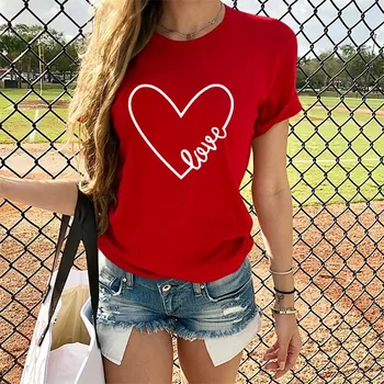 Ženy T-shirt Lete Valentína Bežné Krátky Rukáv O Krk List Vytlačiť v tvare Srdca Topy, Tričká Ženy 2021 Lete