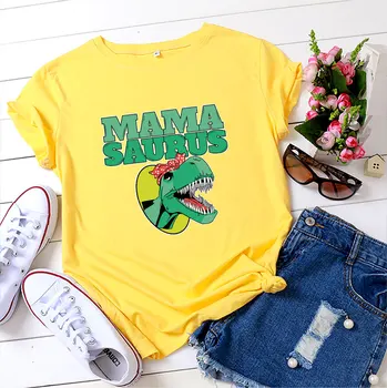 Ženy Tričko S-5XL Plus Veľkosť Dinosaura Grafické Krátky Rukáv T Shirt Bavlny O Krk Listov Tlač Žena Topy Bežné T-shirt